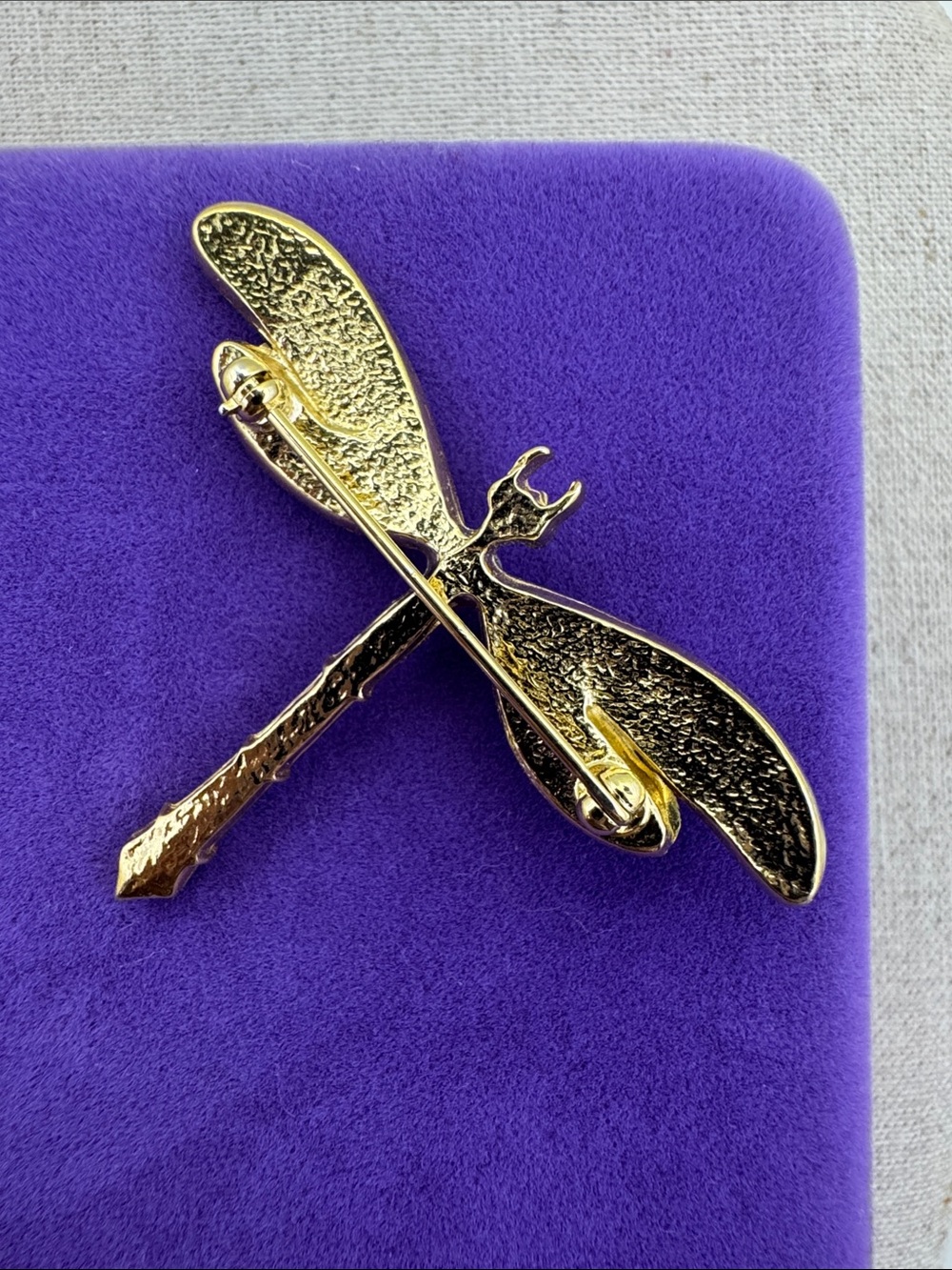 💛 Vintage Gold-Tone Crystal & Pearl Dragonfly Brooch | Nature Lover - Picture 2 of 5